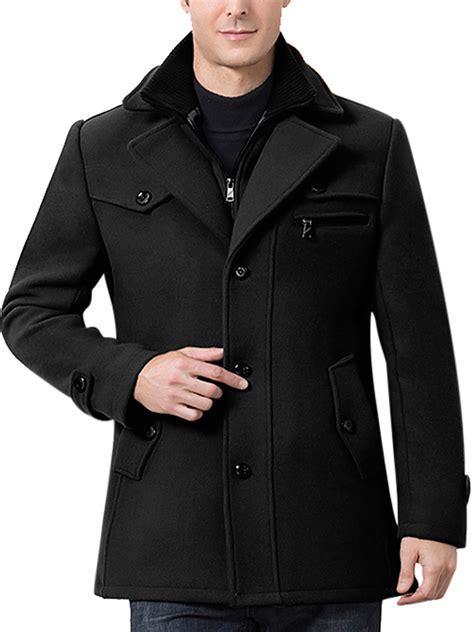 Men Casual Winter Pea Coat Slim Fit Single Breasted Short Wool Jacket