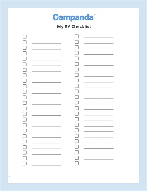Rv Checklists 6 Printable Packing Lists Campanda With Blank Packing