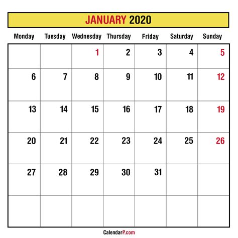 Printable Calendar 2020 Monthly Monday Start Example Calendar Printable