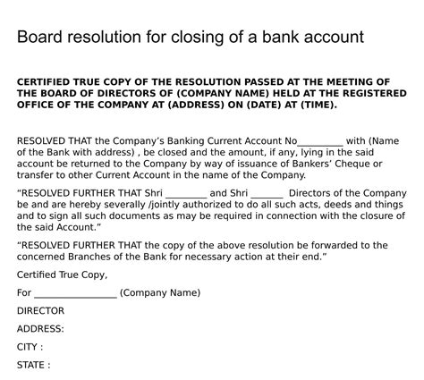 Sample Format Of Board Resolution For Opening Bank Account Bank Western