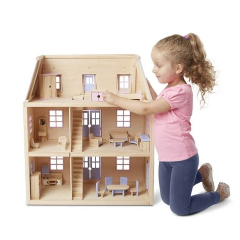 Melissa And Doug Modern Wooden Multi Level Dollhouse With 19 Pcs