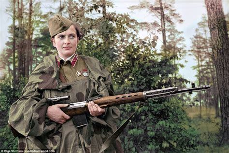 colourised photos show russia s female snipers of ww2 daily mail online