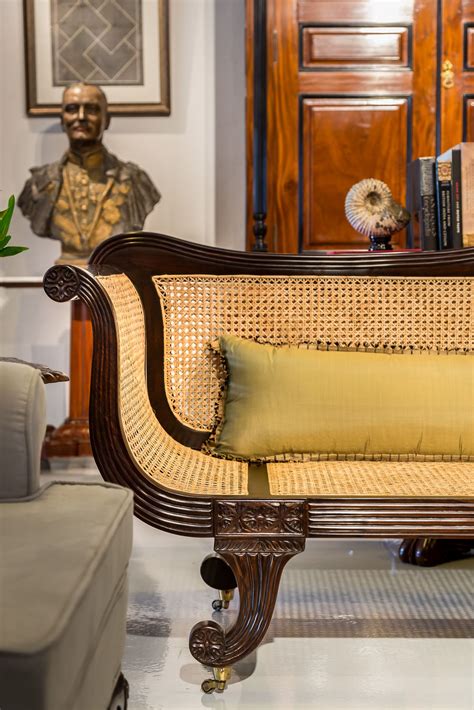 Detail Of A British Colonial Sofa Made From Rosewood With A Hand Woven