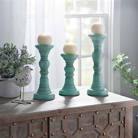Distressed Turquoise Candle Holders Set Of 3 Turquoise Candle