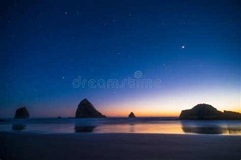 Night Landscape On The Pacific Ocean With A Landscape But A Starry Sky