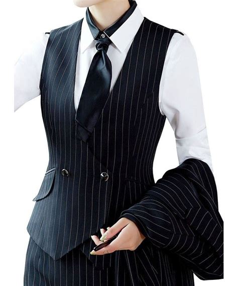 women v neck lined slim fit waistcoat dreesy suit vest style 1 black pinstripe co1863g7n2c