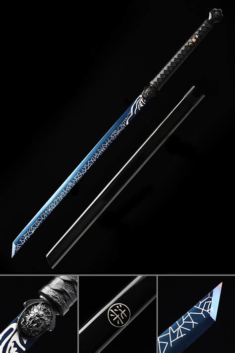Straight Sword Handmade Japanese Chokuto Ninjato Sword With Blue Blade