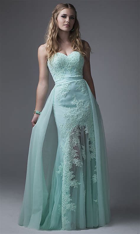 Long Mint Green Prom Dress With An Overlay