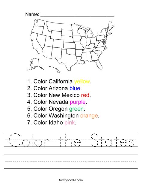 Try to remember, you always have to care for your child with amazing care, compassion and affection to be able to help him. Color the States Worksheet - Twisty Noodle