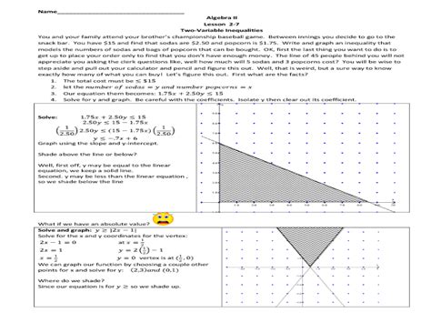 This equations and inequalities worksheet is suitable for 11th grade. Two Variable Inequalities Worksheet for 8th - 11th Grade ...