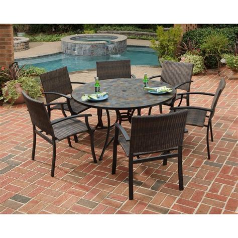 Home Styles Stone Harbor 51 In 7 Piece Slate Tile Top Round Patio