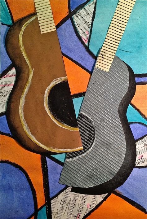 Abstract Art Guitar Or Music Instrument Mixed Media Lesson Cubist Art