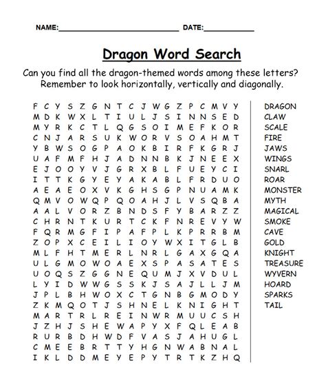 Dragon Word Search Rooftop Post Printables