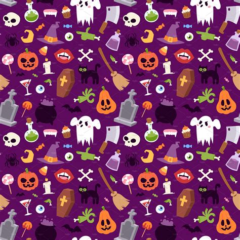 Halloween Seamless Pattern Vector Decorative Illustrations ~ Creative