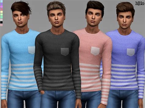 Some Lovely Soft Wool Striped Tops With A Pocket For Your Male Sims
