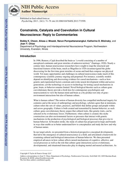 Pdf Constraints Catalysts And Coevolution In Cultural Neuroscience