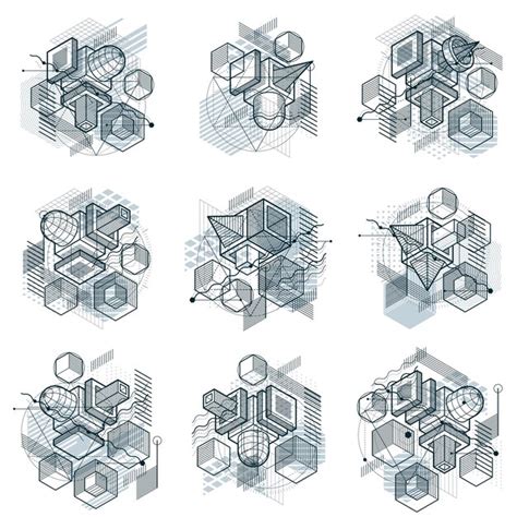 Premium Vector Abstract 3d Shapes Compositions Vector Isometric