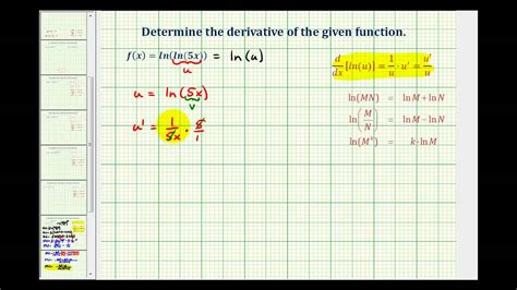ex 9 the derivative of f x ln ln 5x youtube