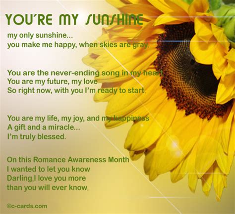 You are the sunshine of my life. You Are My Sunshine. Free Romance Awareness Month eCards ...