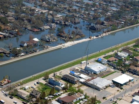 New Orleans After Hurricane Katrina Showing A Levee Break Under Repair
