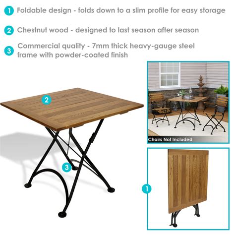 Sunnydaze European Chestnut Wood Folding Square Bistro Table 32