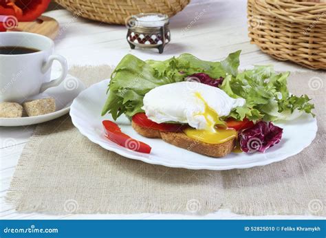 Breakfast Poached Egg Toast And Salad Stock Photo Image Of Pepper