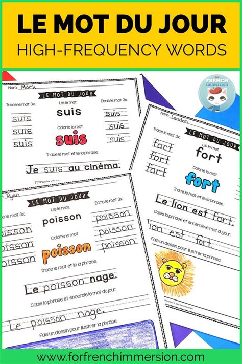 French Sight Words Worksheets For Daily Classroom Work Use In Literacy