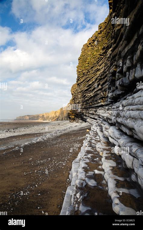 Eroded Strata Of Jurassic Lias Limestone In Cliffs At Nash Point On The