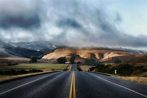 Hd Wallpaper Dark Clouds Over Road California Highway Mountains