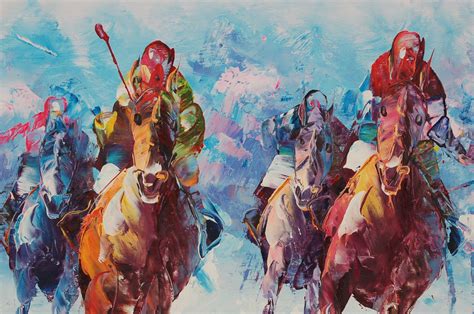Vintage Mid Century Modern Abstract Oil Painting Horse Race Signed From Colinreedantiques On
