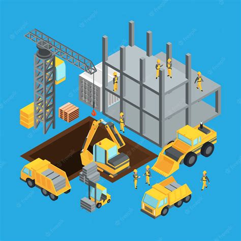 Premium Vector Building Construction Stage Isometric Transport For Construct