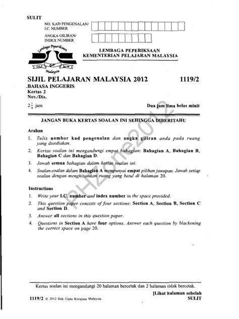 Soalan Dan Skema Jawapan Bahasa Inggeris Tingkatan 4 Kertas 1  malaykiews