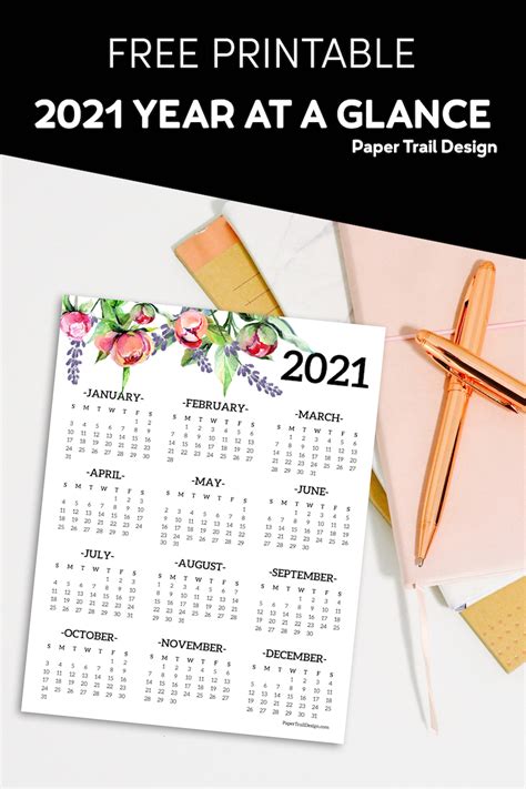 2021 Year At A Glance Printable Free Letter Templates