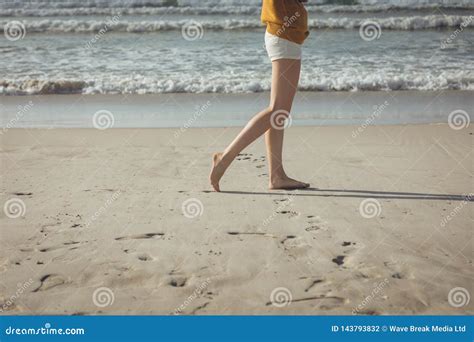 Woman Walking On Sand With Barefoot At Beach Stock Photo Image Of