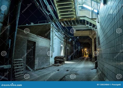 Dark And Eerie Urban City Alley At Night Stock Photo Image Of Ghetto