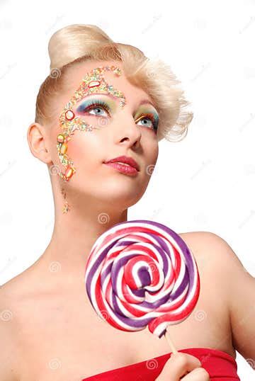 Cute Blonde Doll Style Model With Candy Stock Photo Image Of Glamour