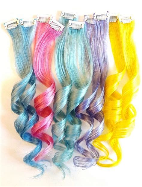 Rainbow Unicorn Mermaid Clip In Pastel Hair Extensions Etsy Unicorn