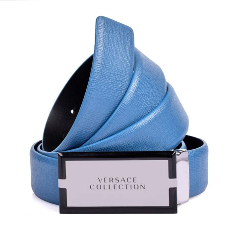 Versace Collection Leather Belt Blue Nickel Versace Touch