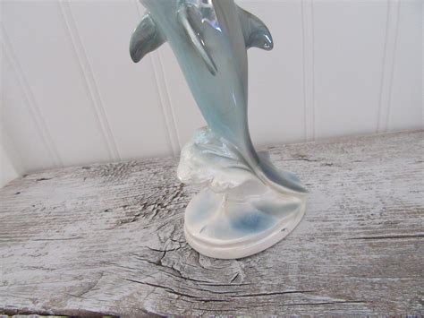 Vintage Porcelain Dolphin Figurine On Waveblue Iridescent Etsy