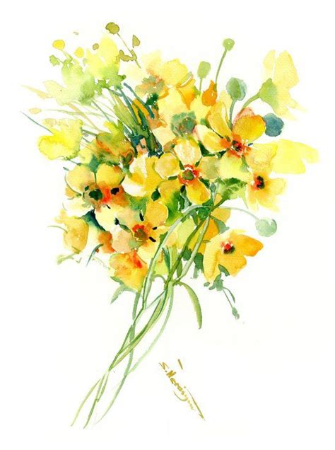 Yellow Buttercups Flowers 2020 Watercolour By Suren Nersisyan
