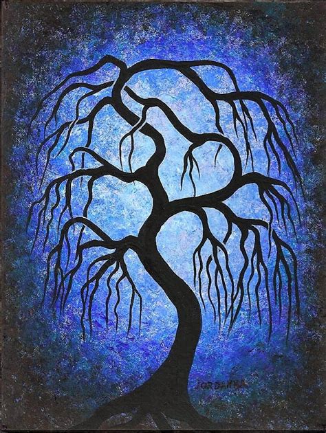 Canadian Art Blue Tree Painting Willow Tree Original Fine Etsy