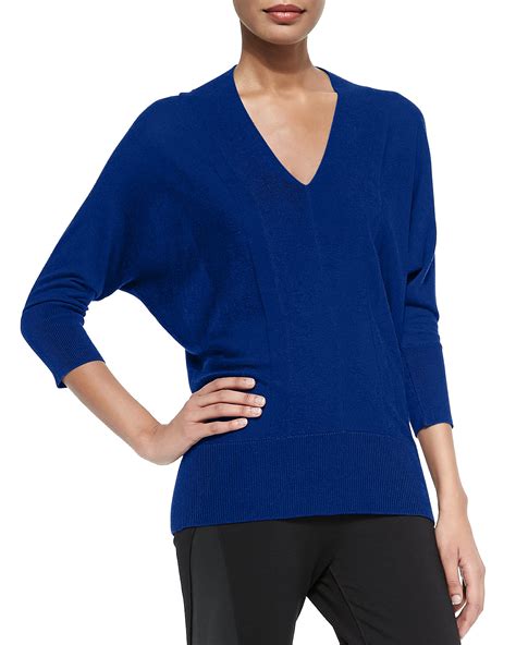 Magaschoni V Neck Relaxed Knit Sweater In Blue Lyst