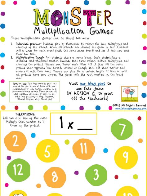 Monster Multiplication Bump Game 1 Gaming Tabletop Games