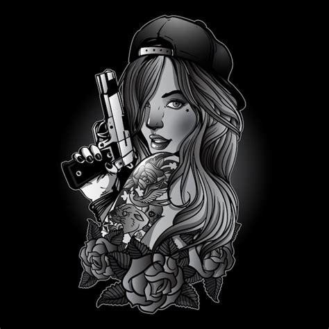 Bandana Gangster Girl With Gun Tattoo Tatto Pictures
