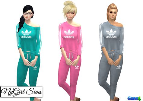 Nygirl Sims 4 Adidas Cropped Jogger Pant And Off Shoulder Sweater