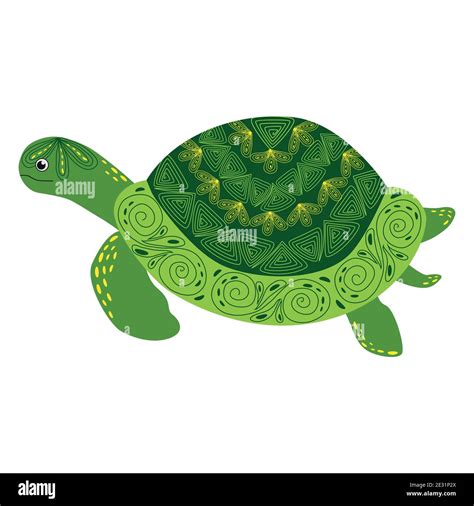 Scandinavian Style Green Turtle With Hand Painted Shell Pattern Hand