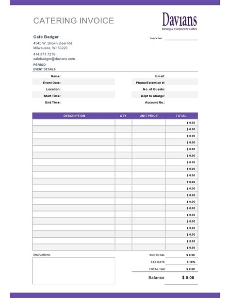 Invoice Template For Catering Services