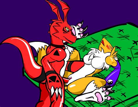 rule 34 anthro breasts color digimon female fur furry guilmon insertion lying male nude on