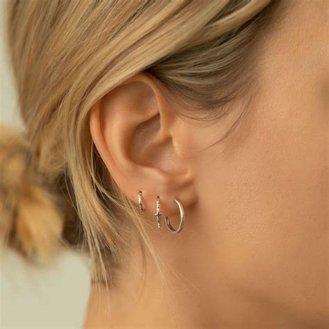 Cross Bead Mini Hoops In 2021 Earings Piercings Ear Piercing Ideas
