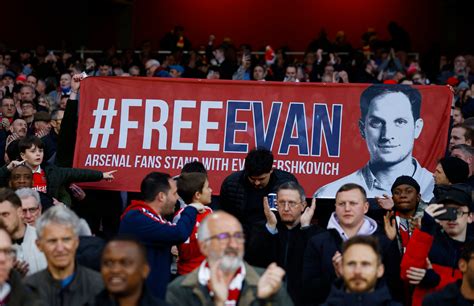 Arsenal Fans Raise Banner In Support Of Us Journalist Evan Gershkovich